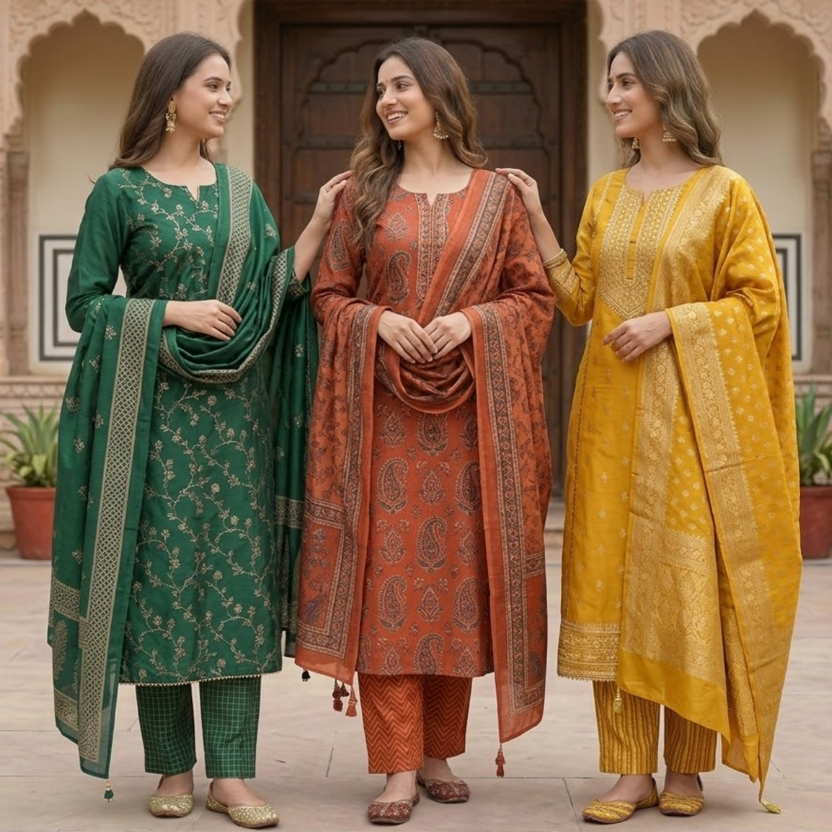 Pack of 3 Women’s Designer Kurta Sets – Ethnic Kurta Pant Dupatta Set for Women (P3K-3)