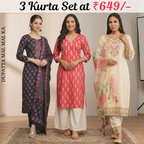 Pack Of 3 Kurta Sets Beautiful with dupatta Trendy Ethnic Wear  in One Deal (A-14)