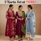 Pack Of 3 Kurta Set with Dupatta (KS-2)