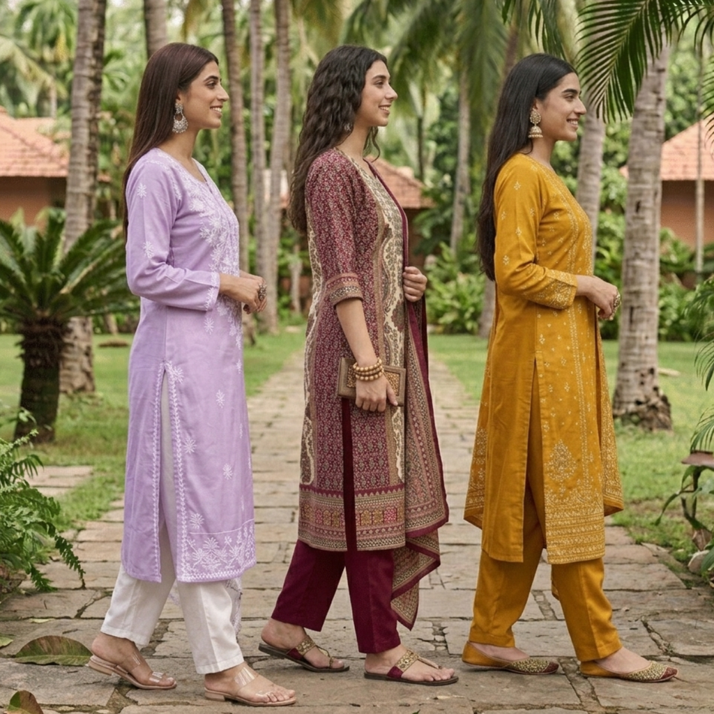 Pack of 3 Elegant Kurta Pants & Dupatta Set (E-04)