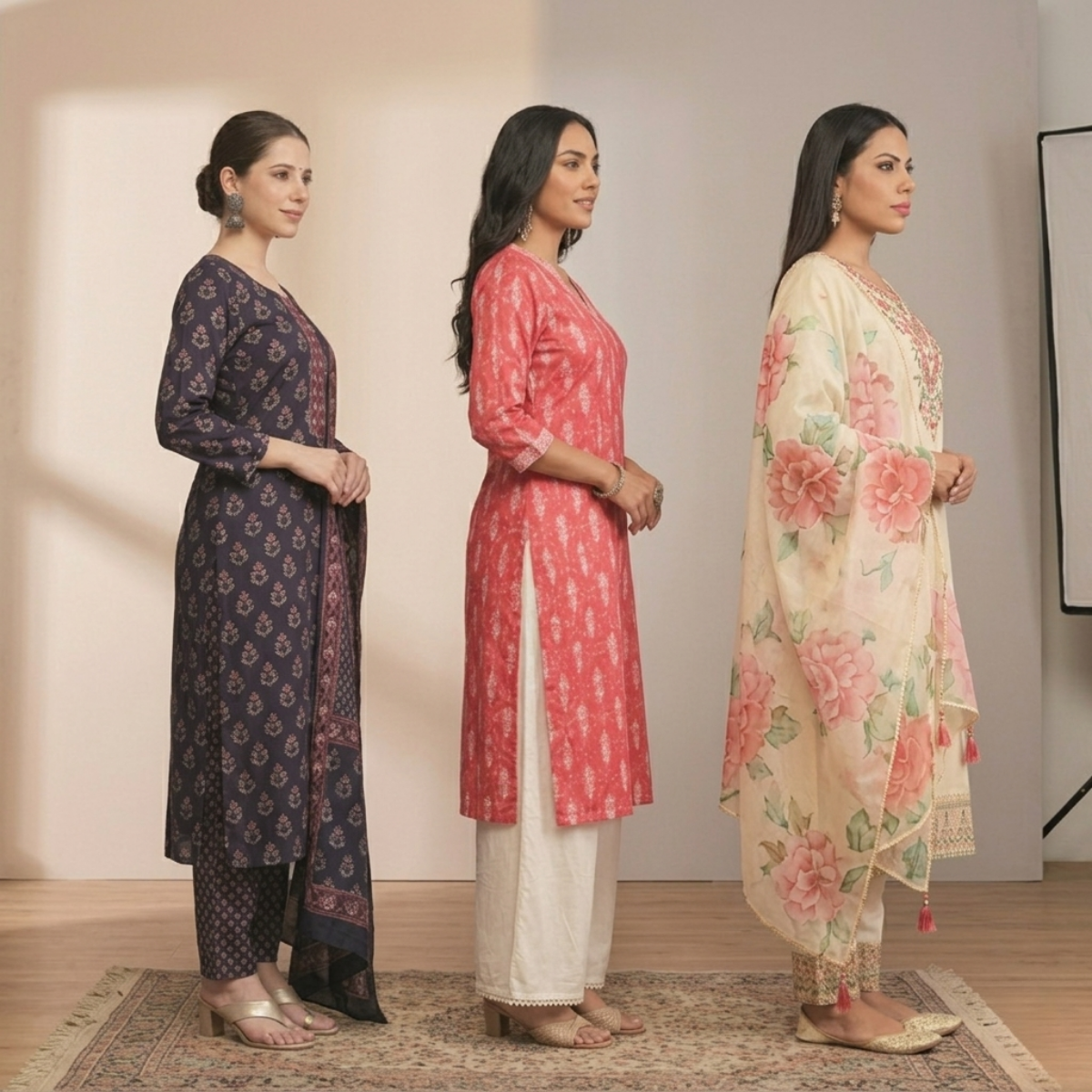 Pack Of 3 Kurta Sets Beautiful with dupatta Trendy Ethnic Wear  in One Deal (A-14)