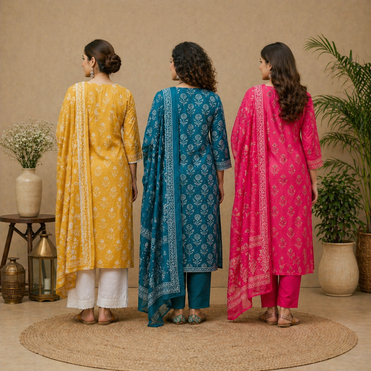 Pack Of 3 Cotton Elegant Ethnic Kurta Set with Dupatta for Women (CK-03)