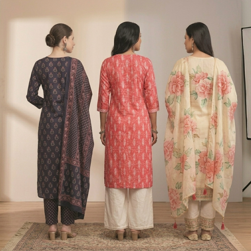 Pack Of 3 Kurta Sets Beautiful with dupatta Trendy Ethnic Wear  in One Deal (A-14)