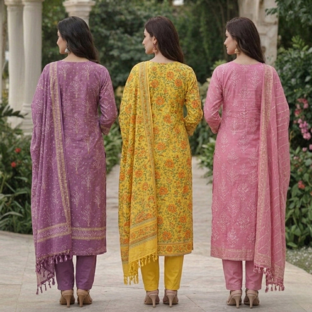 3 Combo Set Included Kurta, Pants & Dupatta with elegant prints | KS-05