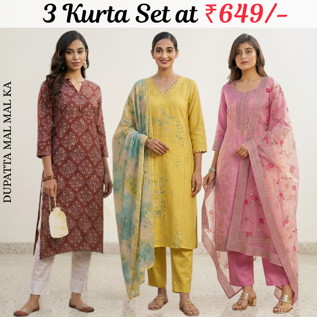 Pack Of 3 Kurta Sets Beautiful with dupatta Trendy Ethnic Wear  in One Deal (A-15)
