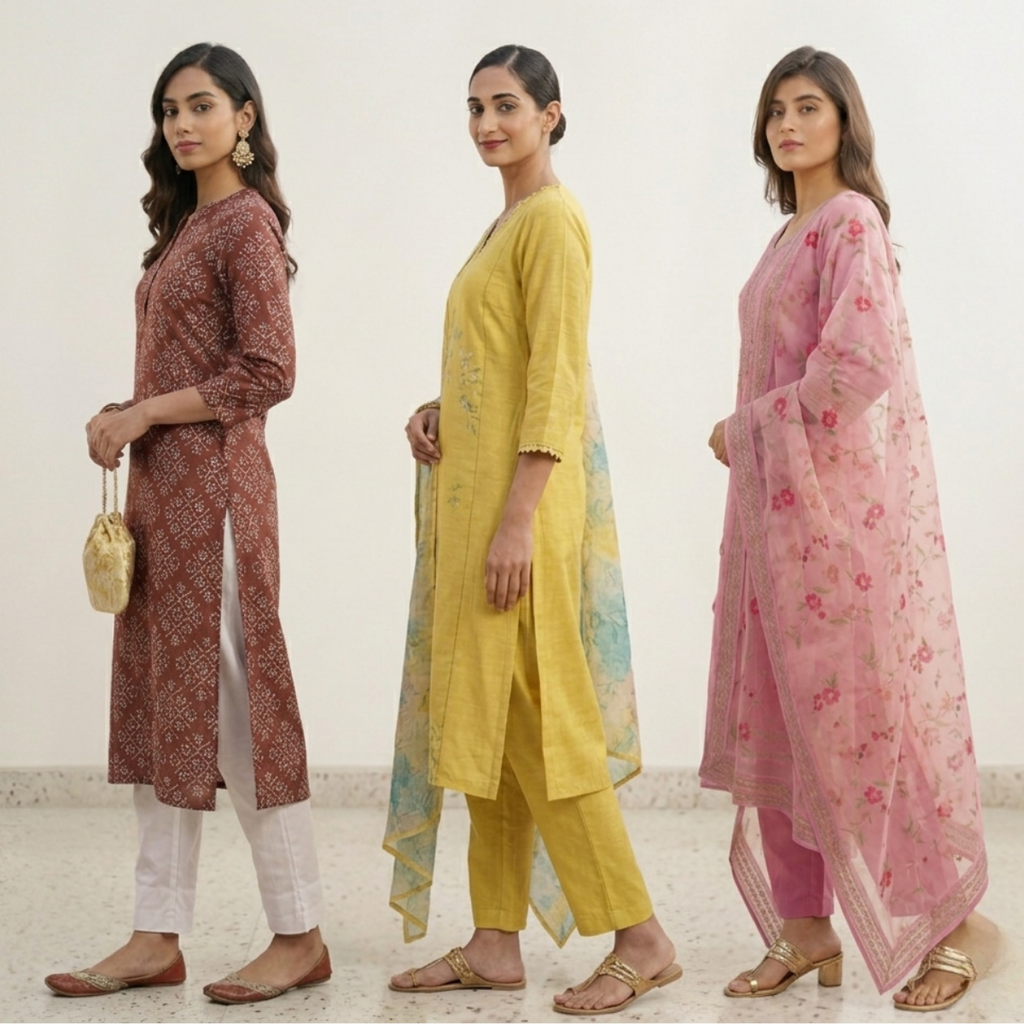 Pack Of 3 Kurta Sets Beautiful with dupatta Trendy Ethnic Wear  in One Deal (A-15)