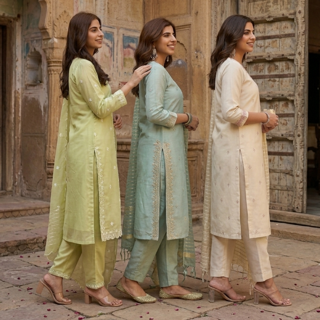 Pack of 3 Elegant Kurta Pants & Dupatta Set (E-05)