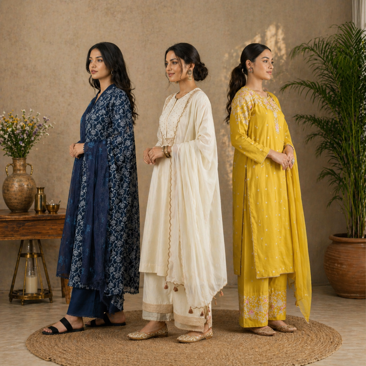 Pack Of 3 Cotton Elegant Ethnic Kurta Set with Dupatta for Women (CK-04)