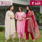 Pack of 3 Elegant Kurta Pants & Dupatta Set (E-06)