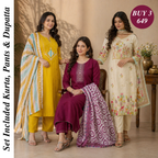 Pack Of 3 Cotton Elegant Ethnic Kurta Set with Dupatta for Women (CK-05)