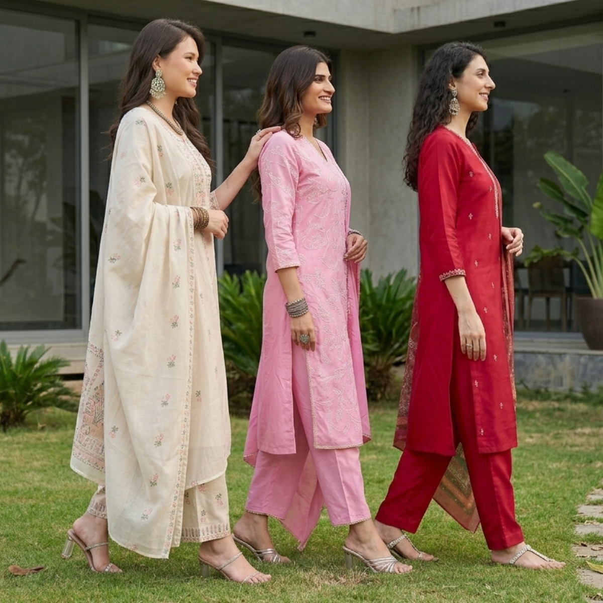 Pack of 3 Elegant Kurta Pants & Dupatta Set (E-06)