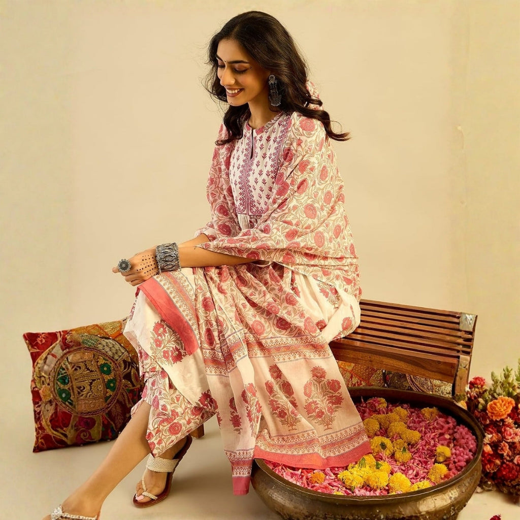Pack of 2 Premium Cotton Kurtis with Plazzo Pant & Dupatta – Casual Ethnic| C-12