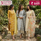 Pack of 3 Elegant Kurta Pants & Dupatta Set (E-07)