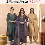Pack Of 3 Kurta Sets Beautiful with dupatta Trendy Ethnic Wear  in One Deal (A-11)