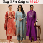Pack of 3 Kurta Pant Set with Dupatta (DMK-4)