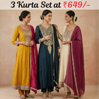 Pack Of 3 Kurta Set with Dupatta (KS-3)