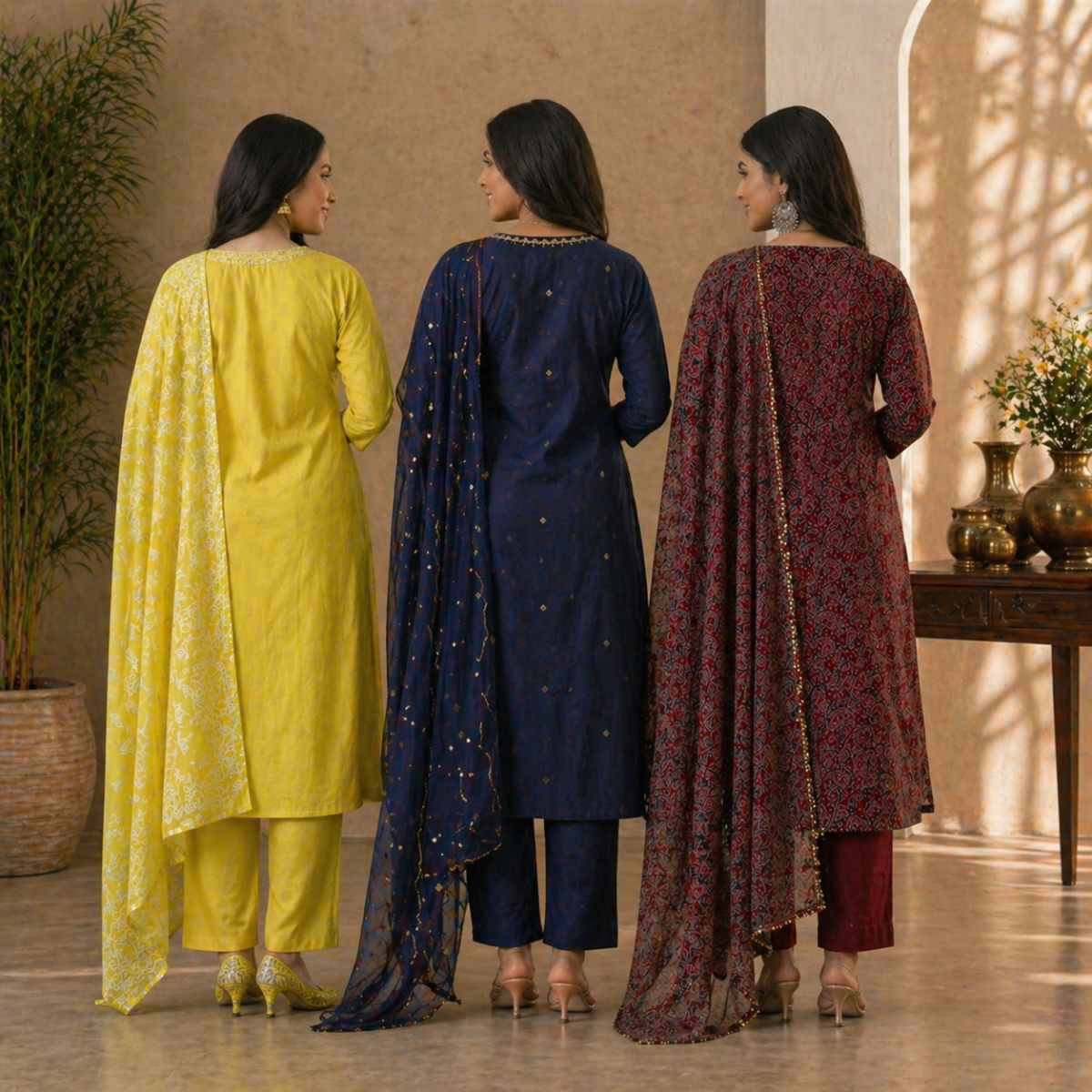 Pack Of 3 Cotton Elegant Ethnic Kurta Set with Dupatta for Women (CK-06)