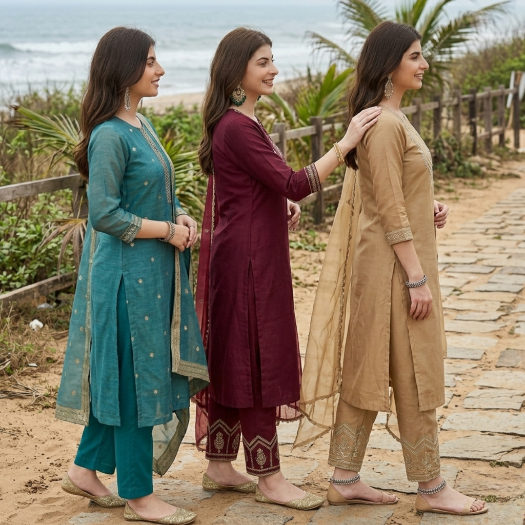 Pack of 3 Elegant Kurta Pants & Dupatta Set (E-09)
