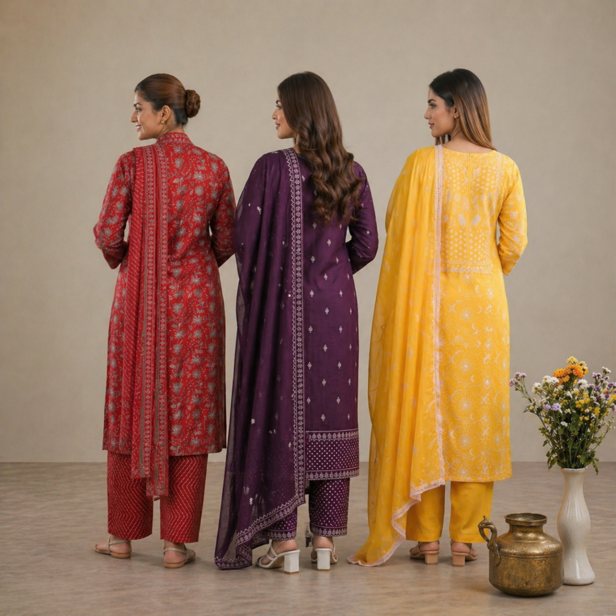 Pack Of 3 Cotton Elegant Ethnic Kurta Set with Dupatta for Women (CK-07)