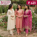 Pack of 3 Elegant Kurta Pants & Dupatta Set (E-10)