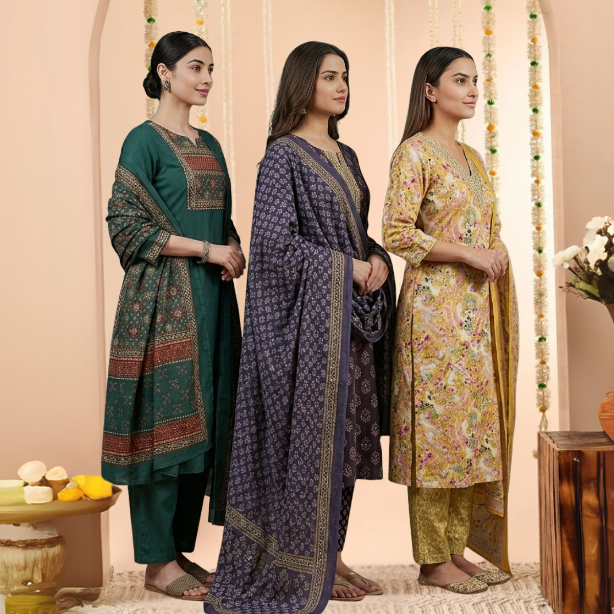 Pack Of 3 Kurta Sets Beautiful with dupatta Trendy Ethnic Wear  in One Deal (A-11)