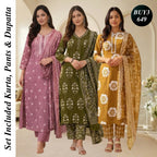 3 Combo Set Included Kurta, Pants & Dupatta with elegant prints | KS-01