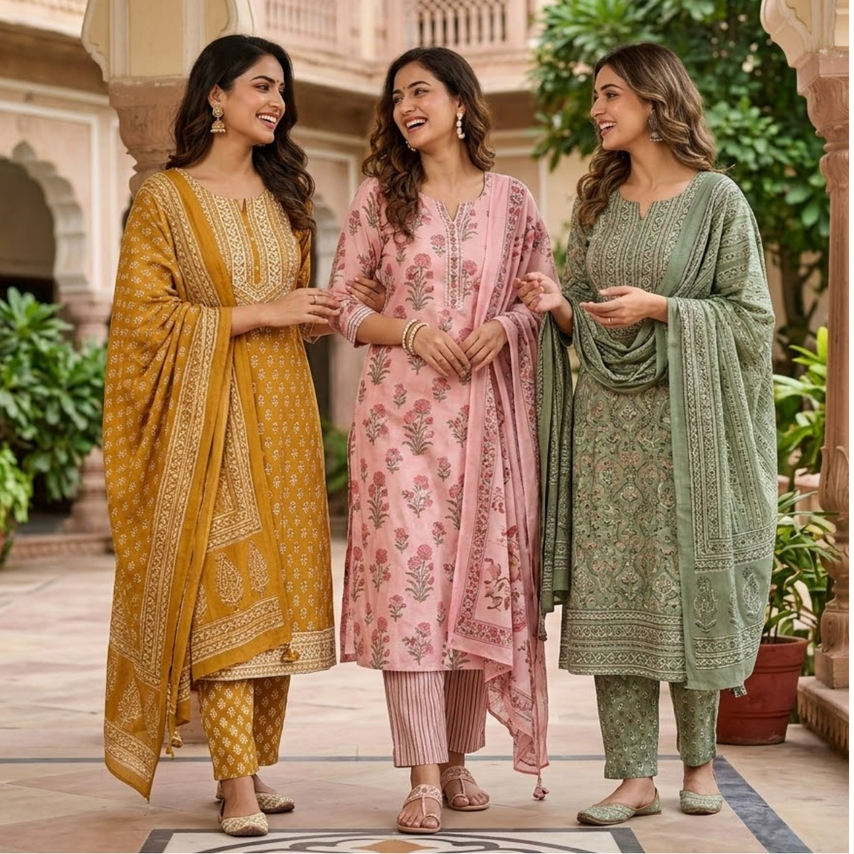 Pack of 3 Women’s Designer Kurta Sets – Ethnic Kurta Pant Dupatta Set for Women (P3K-1)