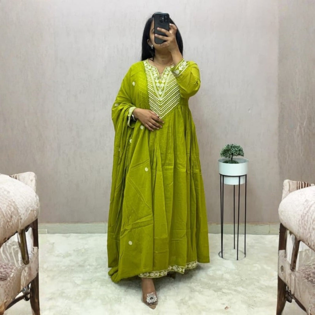 Pack of 2 Premium Cotton Kurtis with Pant & Dupatta – ( Anarkali Set + Kurta Set ) – Casual Ethnic| C-13