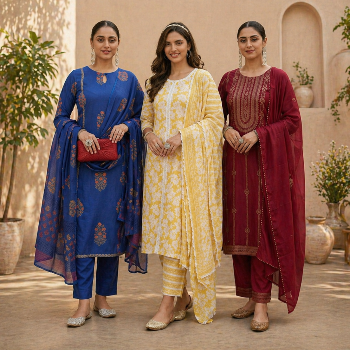 Pack Of 3 Cotton Elegant Ethnic Kurta Set with Dupatta for Women (CK-08)