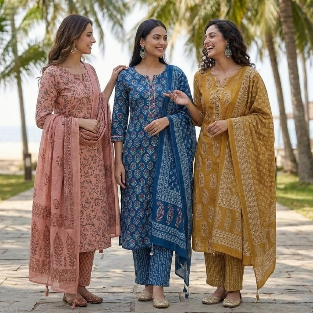 Pack of 3 Women’s Designer Kurta Sets – Ethnic Kurta Pant Dupatta Set for Women (P3K-8)