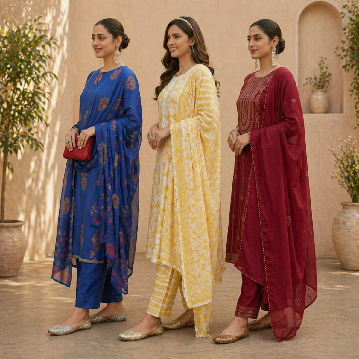 Pack Of 3 Cotton Elegant Ethnic Kurta Set with Dupatta for Women (CK-08)