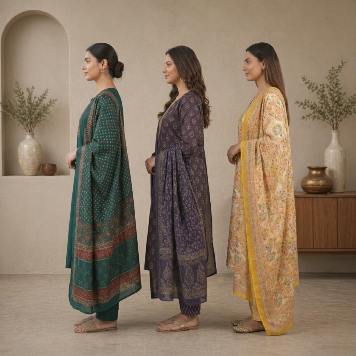 Pack Of 3 Cotton Elegant Ethnic Kurta Set with Dupatta for Women (CK-09)