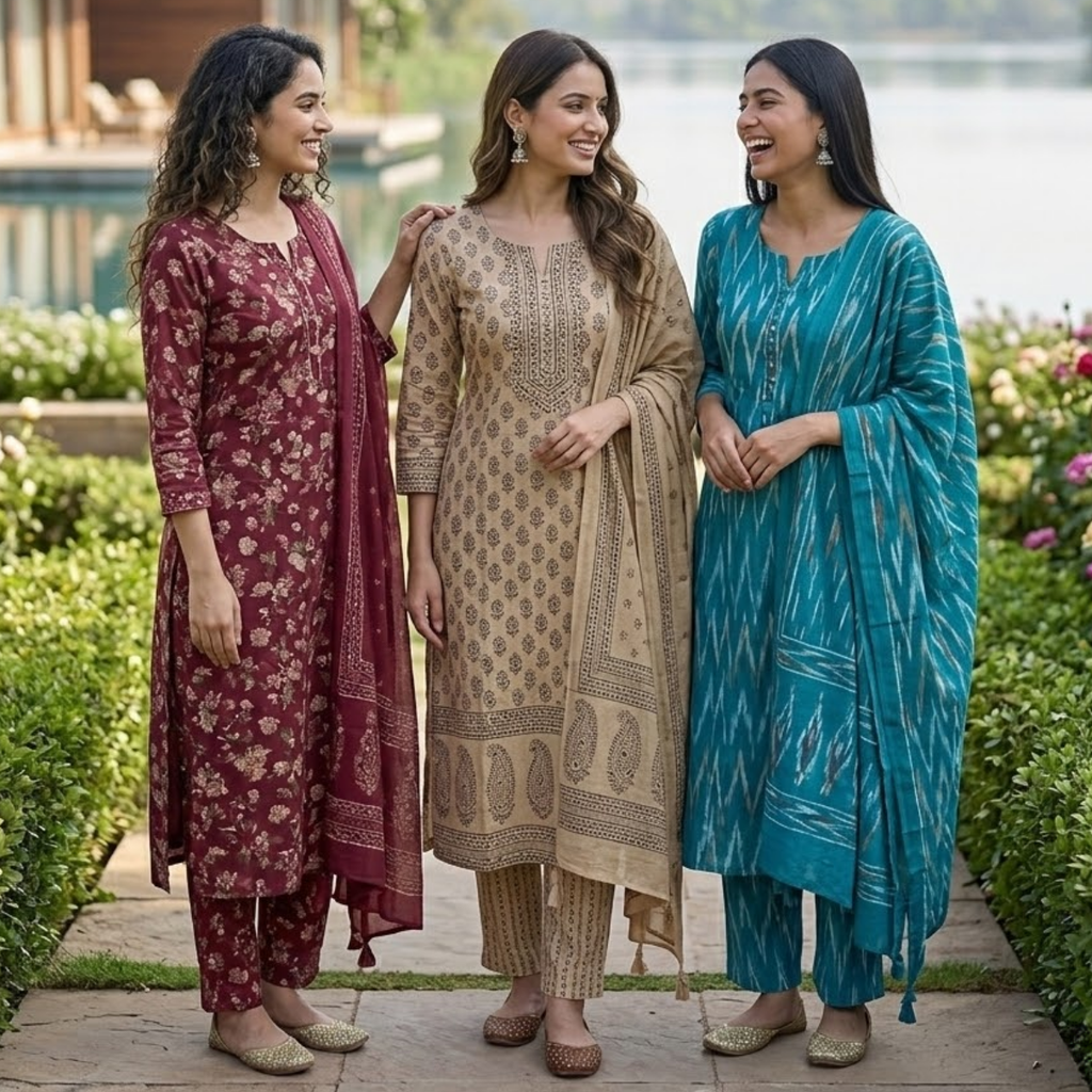 Pack of 3 Women’s Designer Kurta Sets – Ethnic Kurta Pant Dupatta Set for Women (P3K-10)