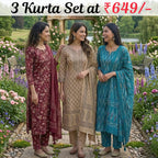 Pack of 3 Women’s Designer Kurta Sets – Ethnic Kurta Pant Dupatta Set for Women (P3K-10)