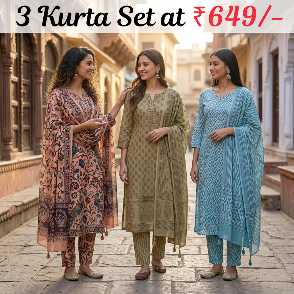Pack of 3 Women’s Designer Kurta Sets – Ethnic Kurta Pant Dupatta Set for Women (P3K-11)