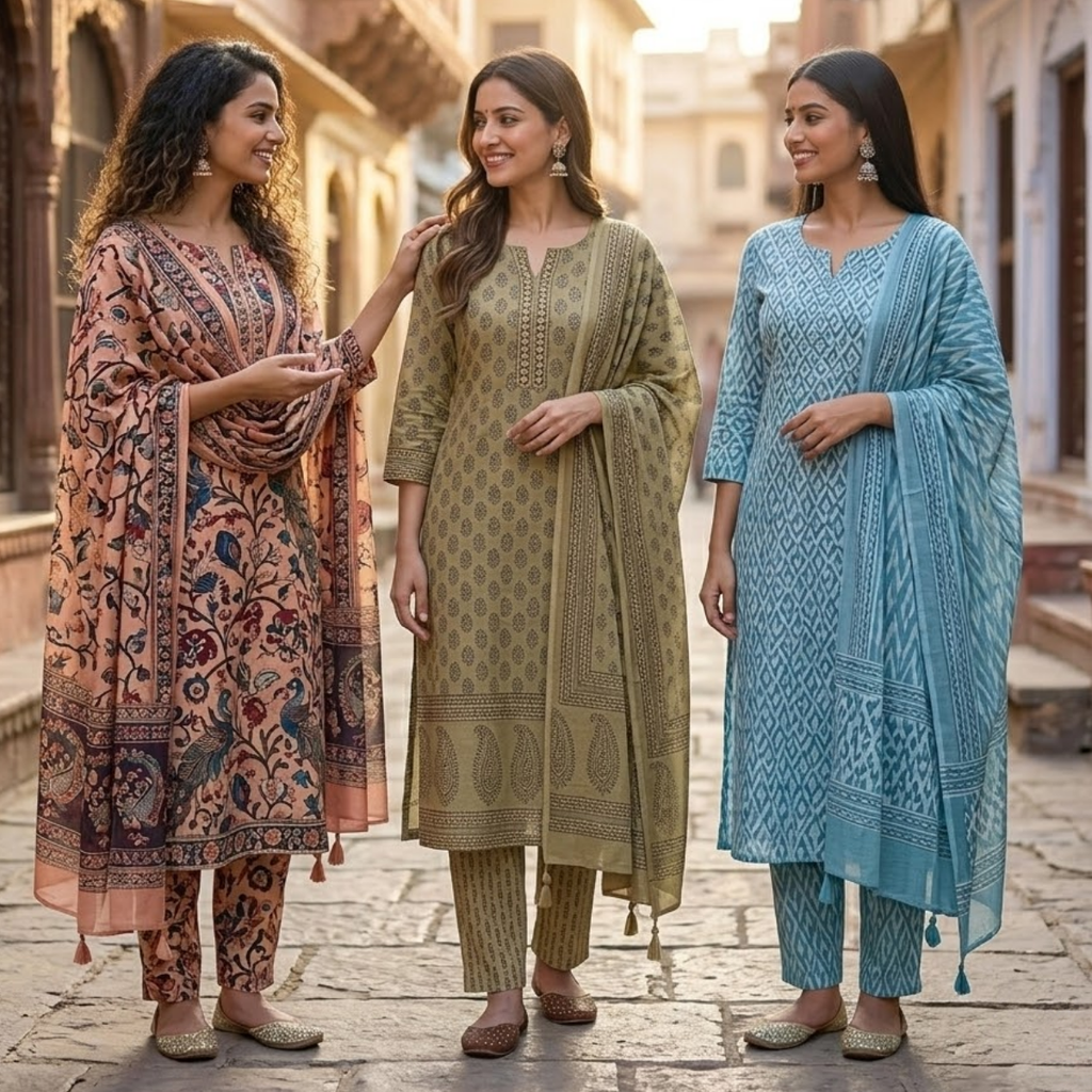 Pack of 3 Women’s Designer Kurta Sets – Ethnic Kurta Pant Dupatta Set for Women (P3K-11)