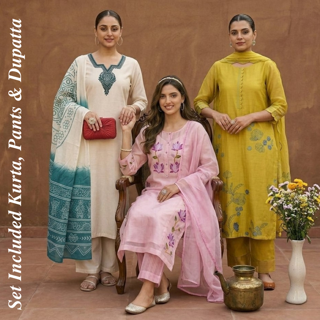 Pack of 3 Kurta Pant Set with Dupatta (DMK-8)