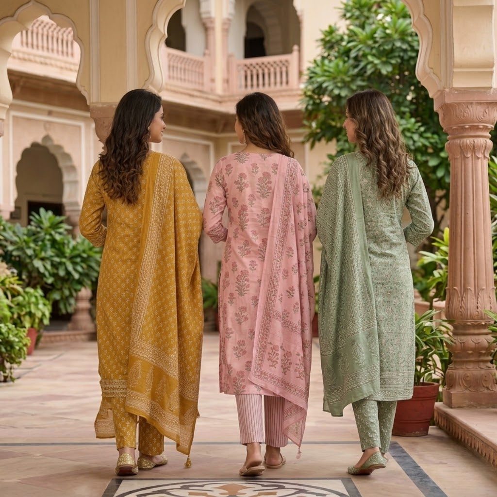 Pack of 3 Women’s Designer Kurta Sets – Ethnic Kurta Pant Dupatta Set for Women (P3K-1)