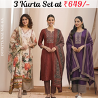 Pack Of 3 Kurta Sets Beautiful with dupatta Trendy Ethnic Wear  in One Deal (A-12)