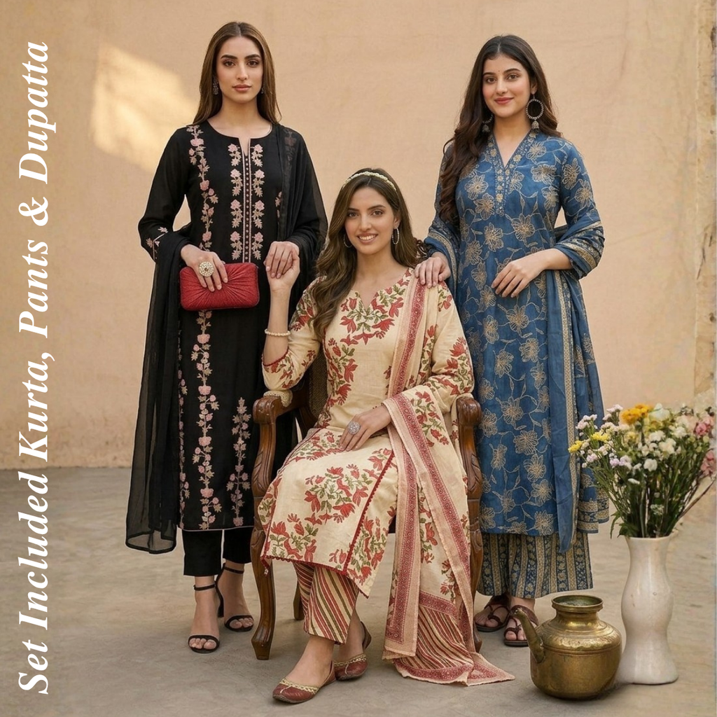 Pack of 3 Kurta Pant Set with Dupatta (DMK-9)