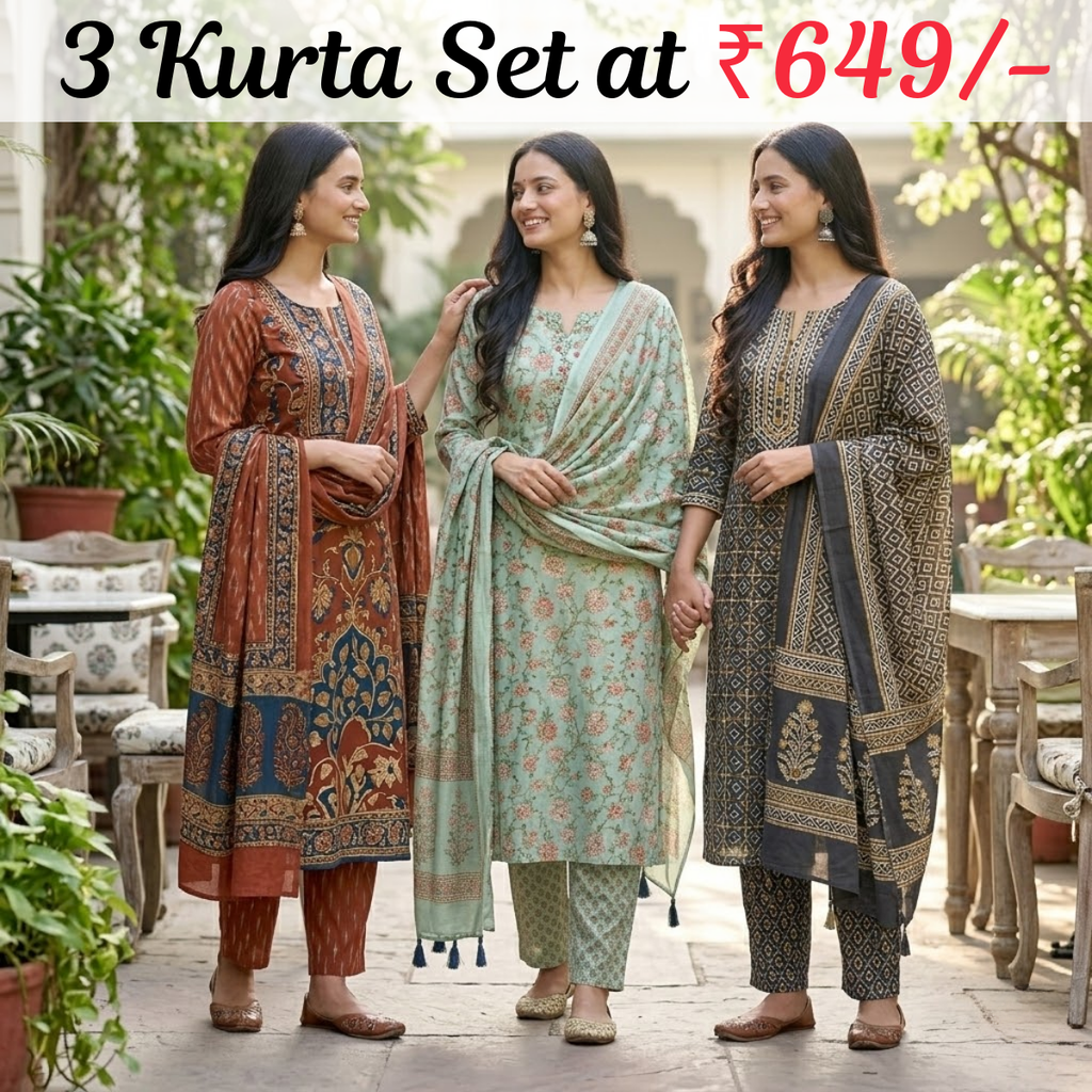 Pack of 3 Women’s Designer Kurta Sets – Ethnic Kurta Pant Dupatta Set for Women (P3K-15)