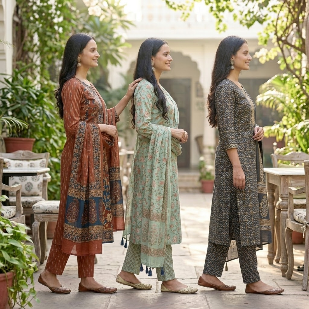 Pack of 3 Women’s Designer Kurta Sets – Ethnic Kurta Pant Dupatta Set for Women (P3K-15)