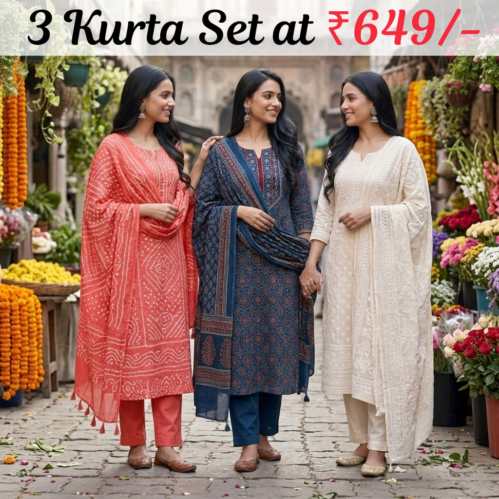 Pack of 3 Women’s Designer Kurta Sets – Ethnic Kurta Pant Dupatta Set for Women (P3K-16)