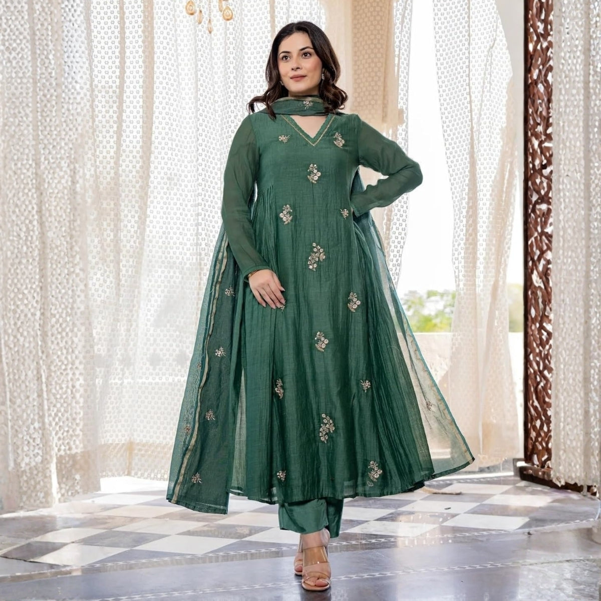 Pack of 2 Premium Cotton Kurtis with Pant & Dupatta – ( Anarkali Set + Kurta Set )| C-19