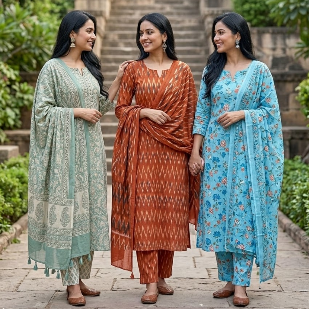 Pack of 3 Women’s Designer Kurta Sets – Ethnic Kurta Pant Dupatta Set for Women (P3K-17)