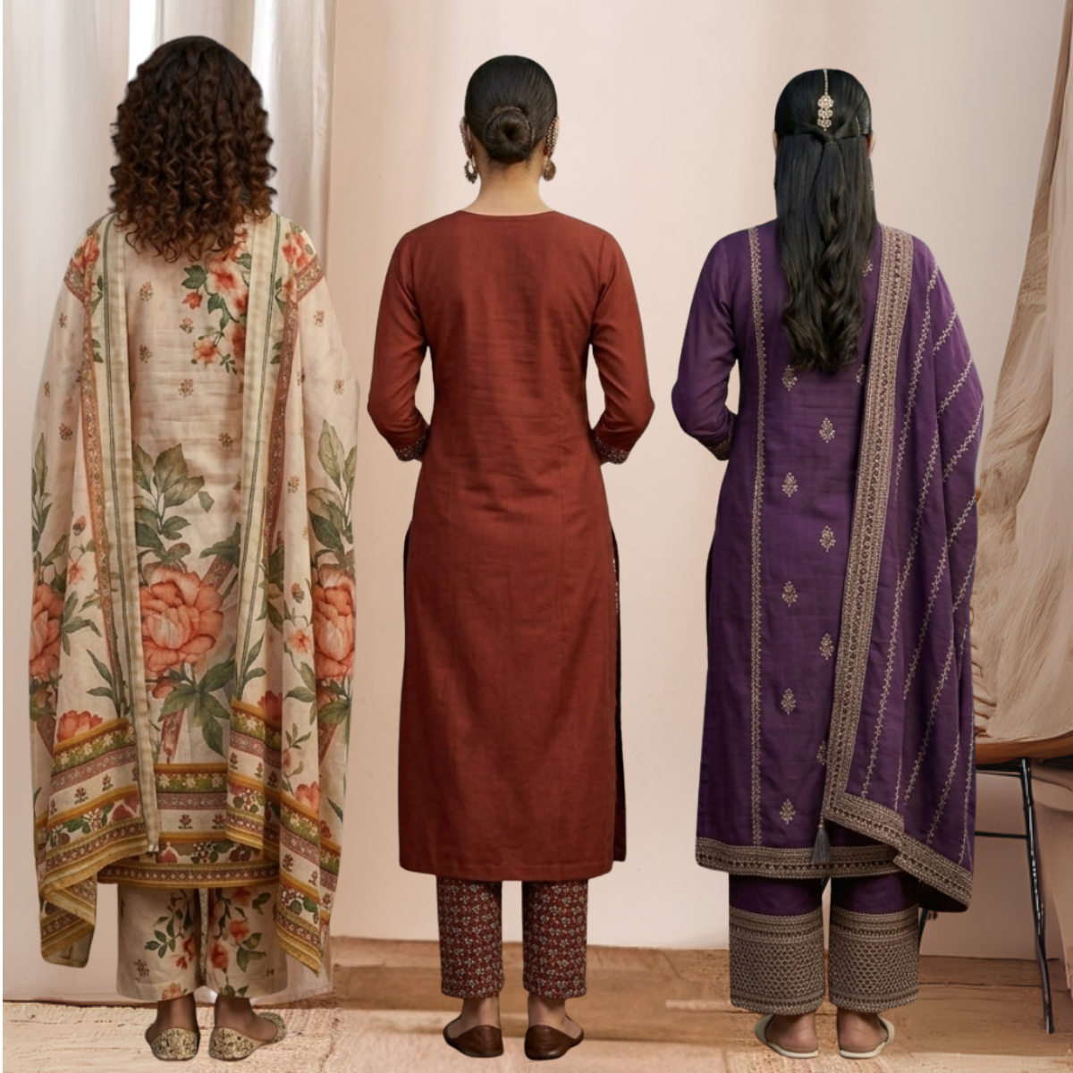 Pack Of 3 Kurta Sets Beautiful with dupatta Trendy Ethnic Wear  in One Deal (A-12)