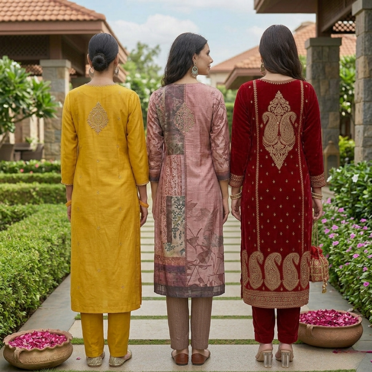 Pack of 3 Elegant Kurta Pants & Dupatta Set (E-02)