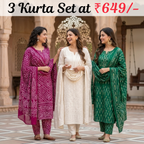Pack of 3 Women’s Designer Kurta Sets – Ethnic Kurta Pant Dupatta Set for Women (P3K-19)