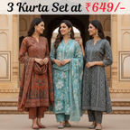 Pack of 3 Women’s Designer Kurta Sets – Ethnic Kurta Pant Dupatta Set for Women (P3K-20)