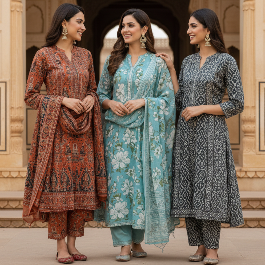 Pack of 3 Women’s Designer Kurta Sets – Ethnic Kurta Pant Dupatta Set for Women (P3K-20)